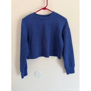 Cropped SHEIN‎ Sweater Women XS Blue Ribbed Knit Crew Neck Long Sleeve Pullover